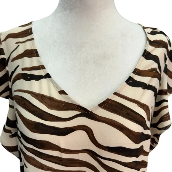 CAbi Brown Zebra Print Ruffle Sleeve Top 3771 Size S - Picture 4 of 12